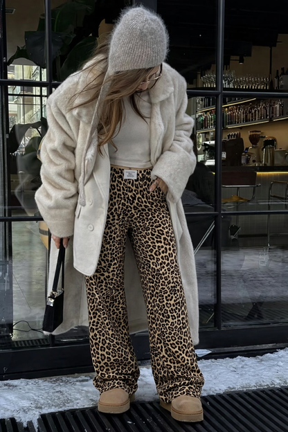 Luipaardprint Jeans Rechte Pijpen Trendy Damesbroek