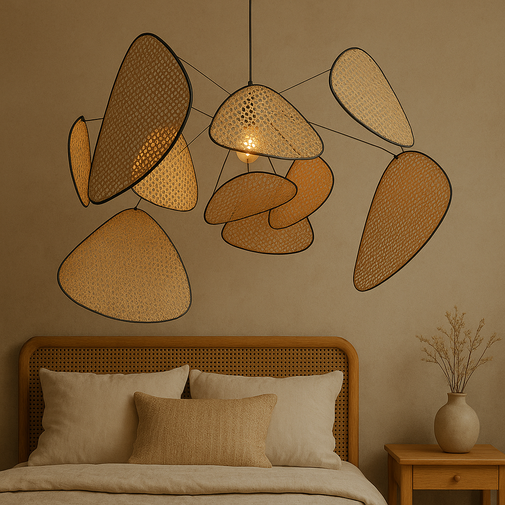 Rotan hanglamp LED 3000K warm wit slaapkamer eethoek organisch design rotan verlichting plafondlamp natuurlijke stijl