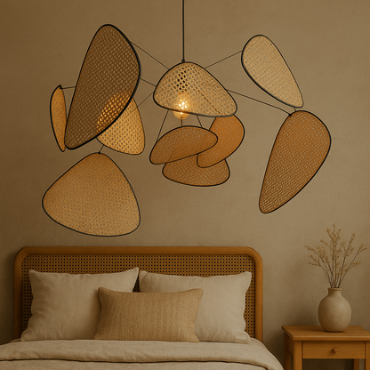 Rotan hanglamp LED 3000K warm wit slaapkamer eethoek organisch design rotan verlichting plafondlamp natuurlijke stijl