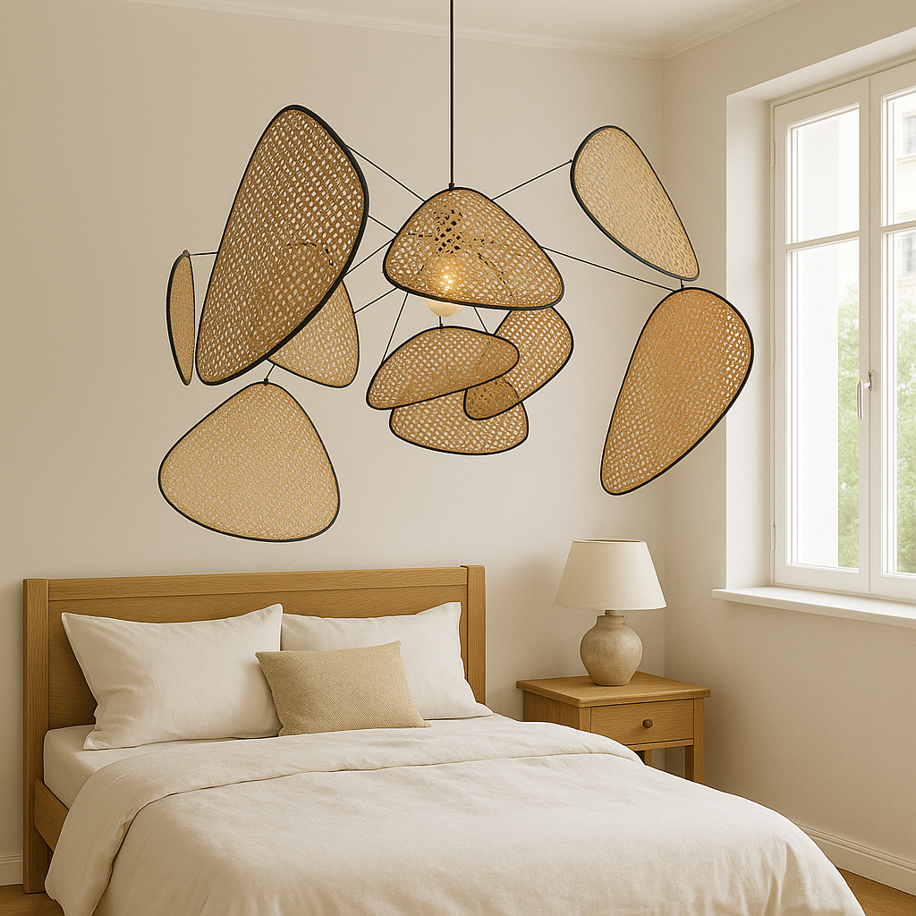 Rotan hanglamp LED 3000K warm wit slaapkamer eethoek organisch design rotan verlichting plafondlamp natuurlijke stijl