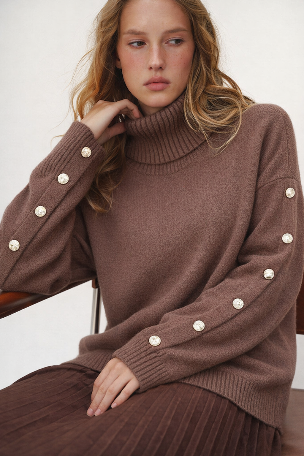 Dames Trui Gebreid Stijlvol met Knoopdetails en Stretchstof - StudioMarella