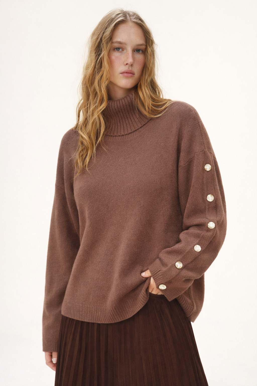 Dames Trui Gebreid Stijlvol met Knoopdetails en Stretchstof