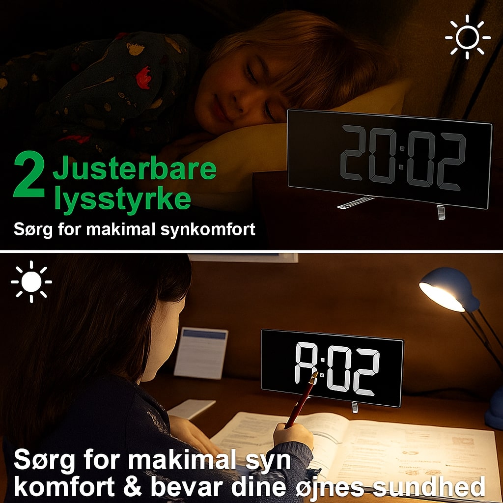 Digitale LED Wekker met Gebogen Display – Automatische Lichtregeling & Groot Scherm
