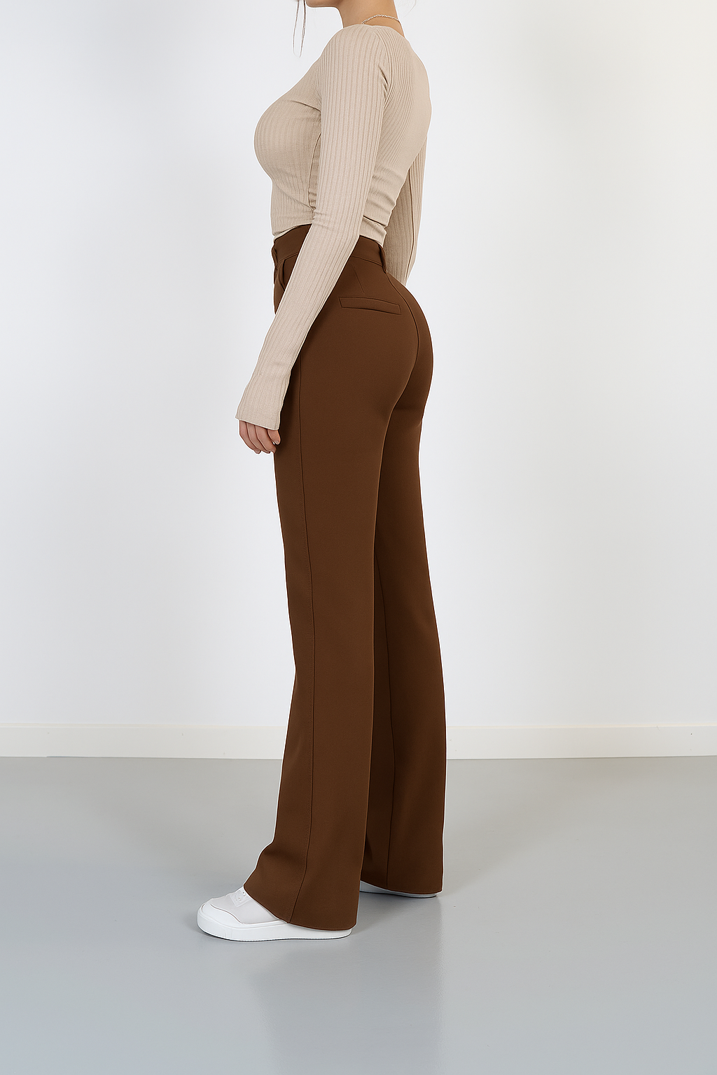 Dames High-Waist Pantalon Zwart Basic Rechte Pijpen