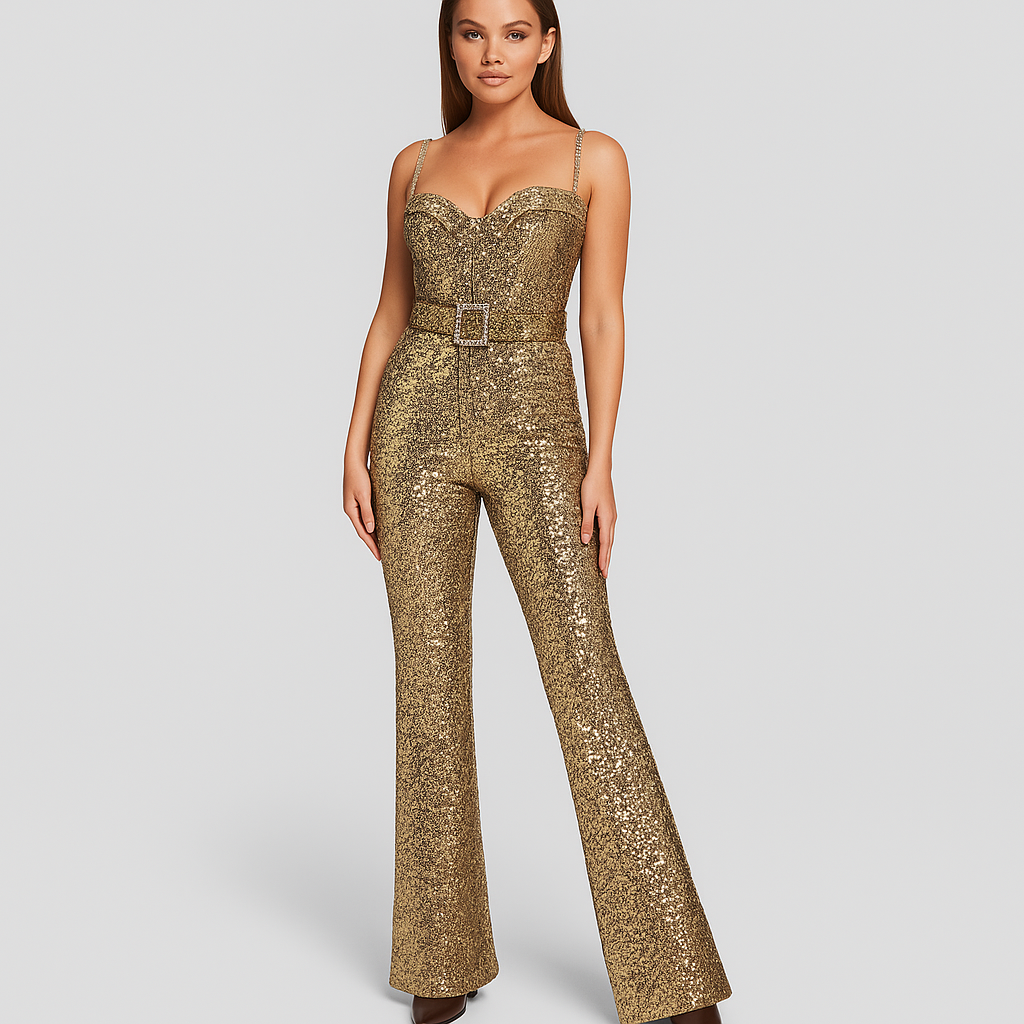 Pailletten Jumpsuit Flared Glitter Feestkleding - StudioMarella