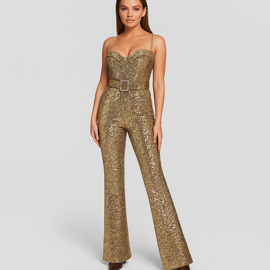 Pailletten Jumpsuit Flared Glitter Feestkleding - StudioMarella