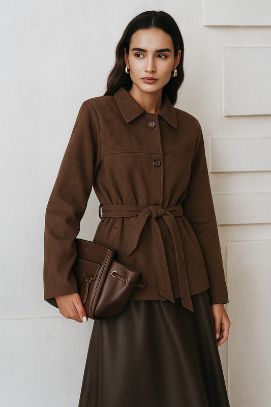 Damesjas Suede Elegante Stijlvol met Knopen en Strik - StudioMarella