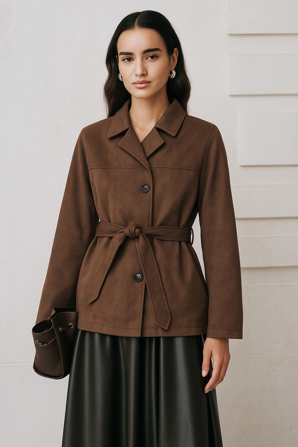 Damesjas Suede Elegante Stijlvol met Knopen en Strik