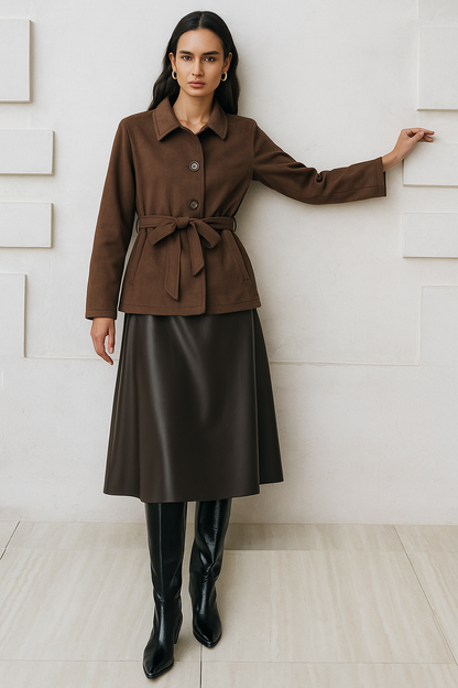 Damesjas Suede Elegante Stijlvol met Knopen en Strik