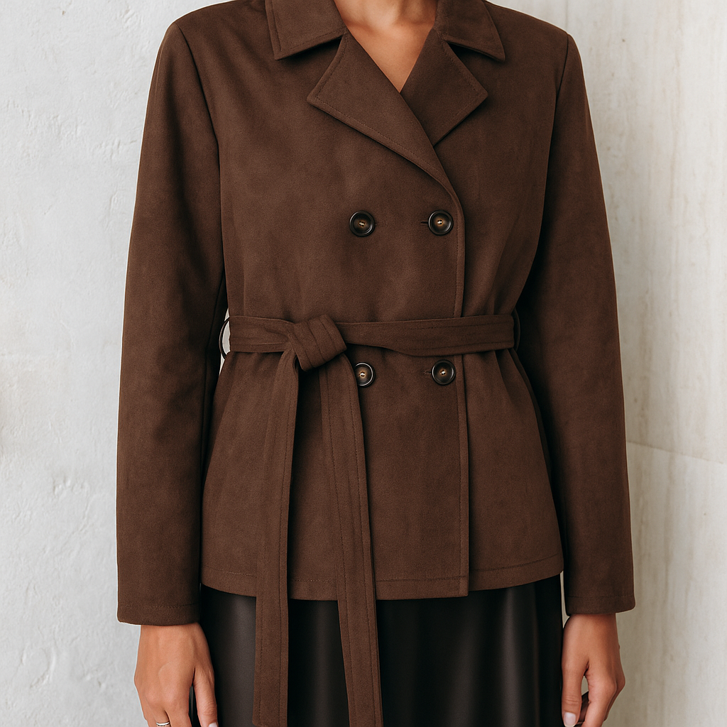 Damesjas Suede Elegante Stijlvol met Knopen en Strik