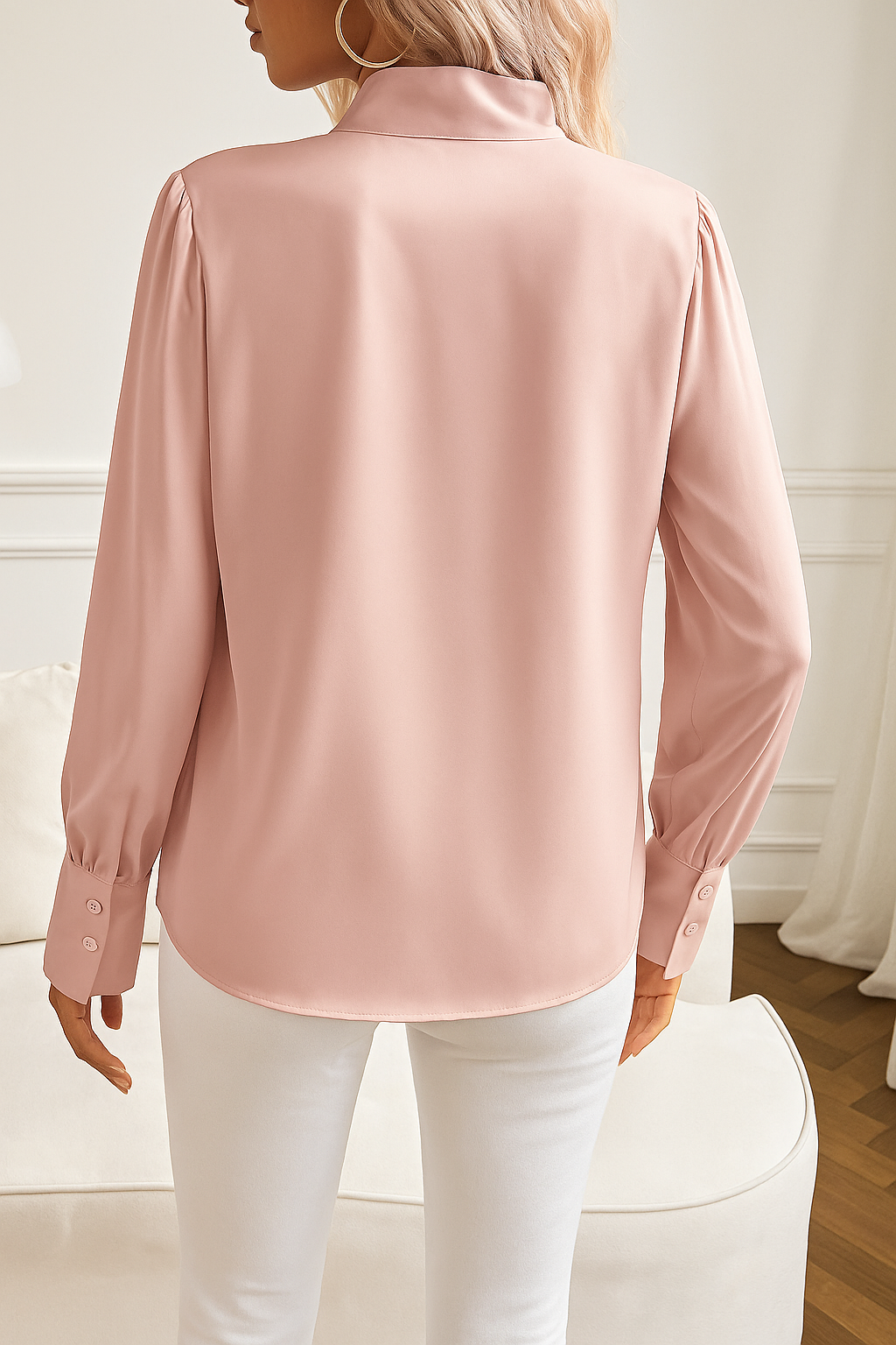 Dames Blouse Satijnen Met Strik en Lange Mouwen Elegance