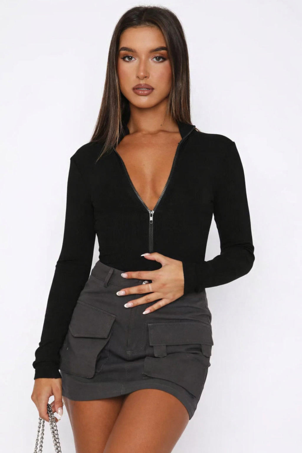 Vrouwelijke Bodysuit Top met Rits Comfortabel en Flexibel
