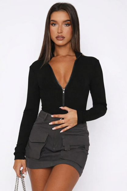 Vrouwelijke Bodysuit Top met Rits Comfortabel en Flexibel