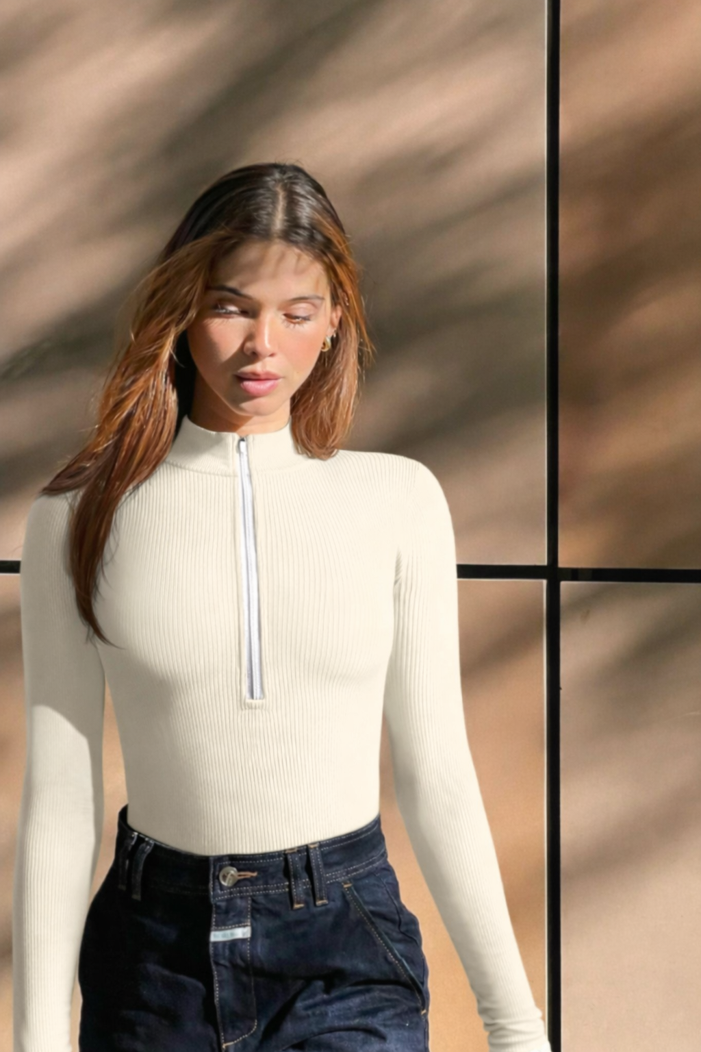 Vrouwelijke Bodysuit Top met Rits Comfortabel en Flexibel