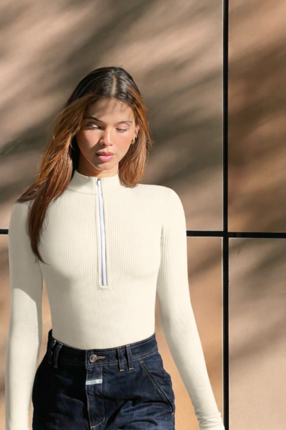 Vrouwelijke Bodysuit Top met Rits Comfortabel en Flexibel