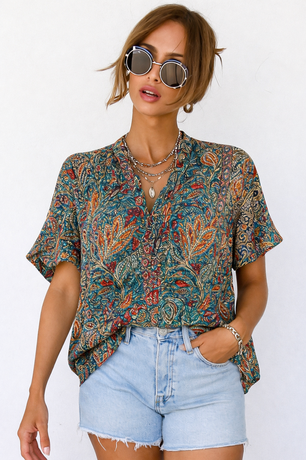 Vrouwelijke Blouse Kort met Plof Mouwen