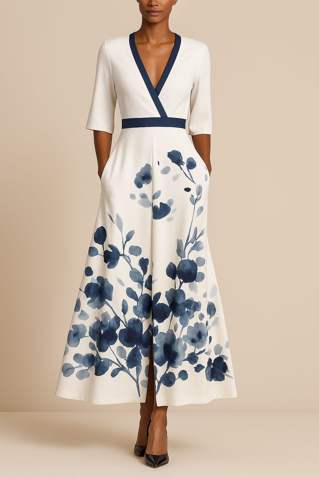 Maxi Jurk met V-hals en Bloemenprint Elegante Zomerjurk
