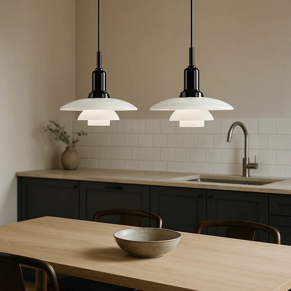 Deense design hanglamp 2/3 koppen glas metaal goud eetkamer keuken eiland Scandinavisch minimalistisch