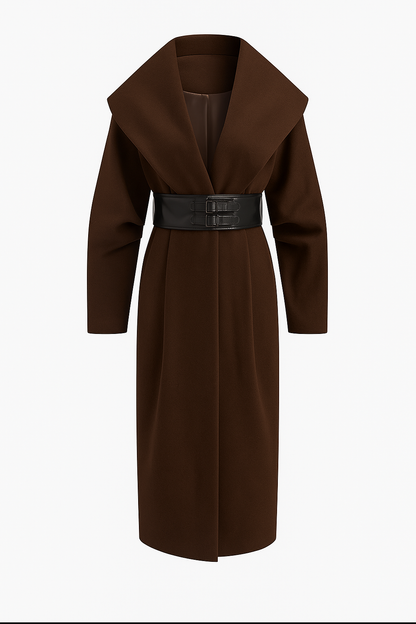 Dame Tweed Jas Lange Oversized met Brede Riem - StudioMarella