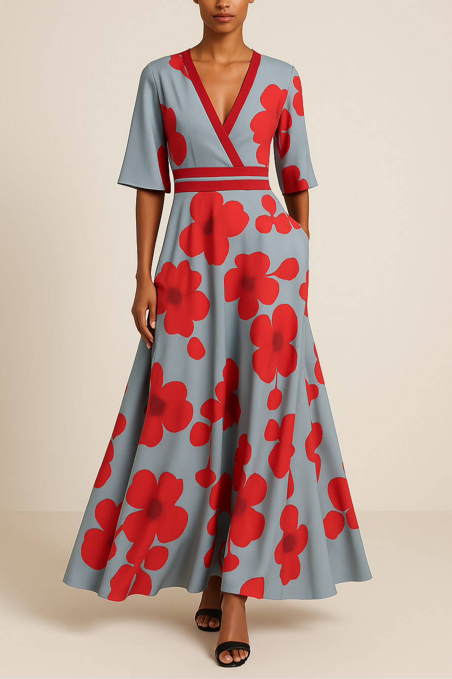 Maxi Jurk met V-hals en Bloemenprint Elegante Zomerjurk - StudioMarella