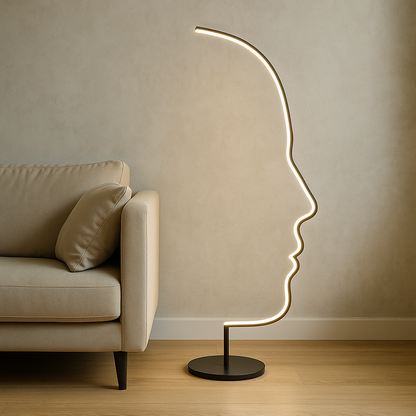 Gezicht Vloerlamp LED Aluminium Zwart Woonkamer Design Sculptuur Moderne Verlichting Silhouet Lamp