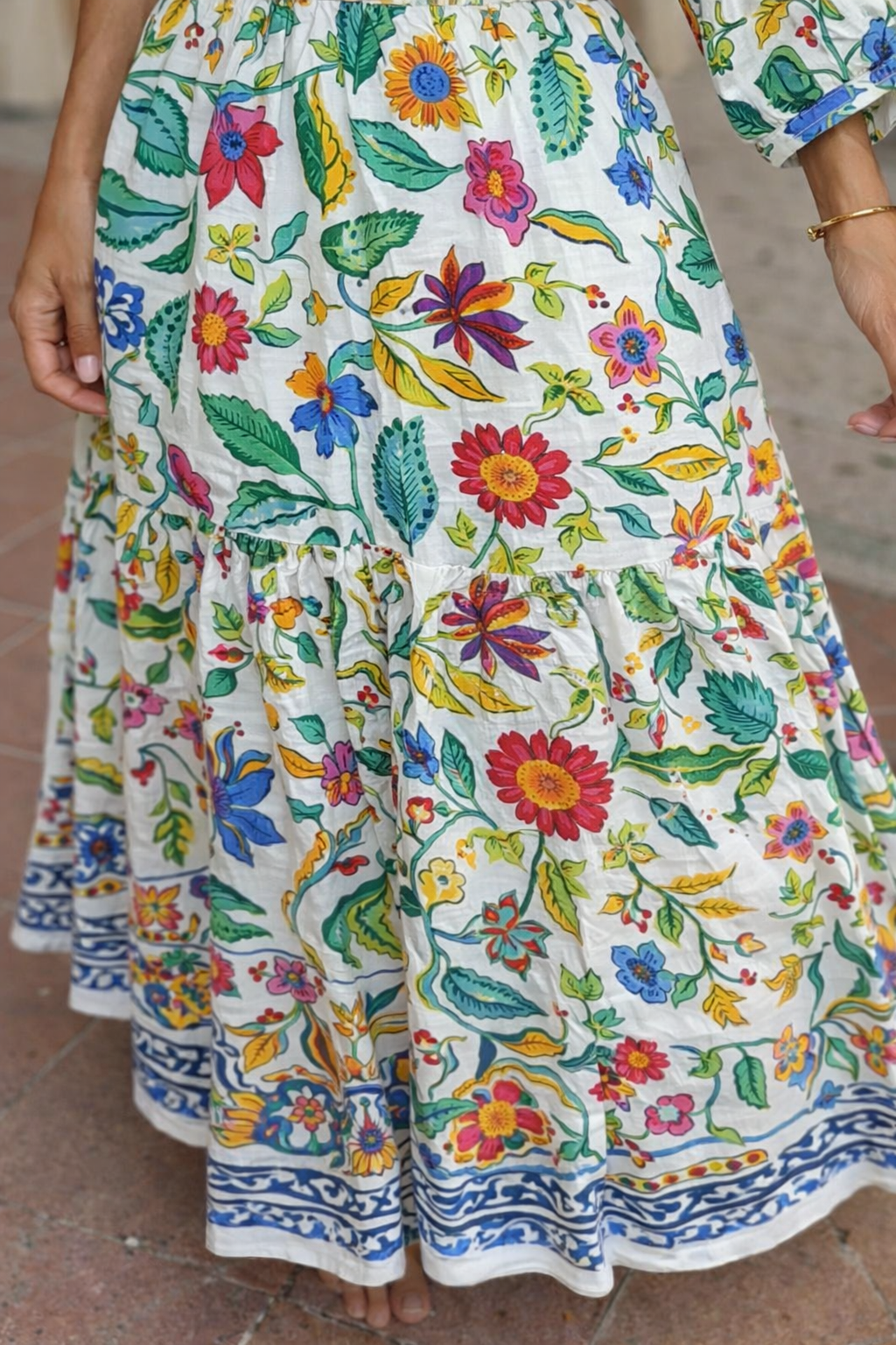 Dames Plissé Set - Top en Rok met Bloemenprint