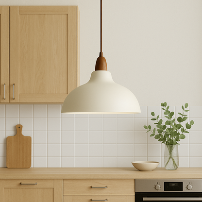 Scandinavische hanglamp hout metaal beige eetkamer keuken verlichting modern minimalistisch design E27 LED verstelbaar