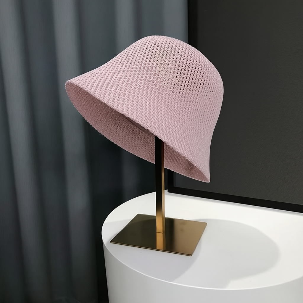 Gebreide Bucket Hat Dames Polyester Beige Khaki Zwart Roze Zonnebescherming Strand Opvouwbaar Zomerhoed