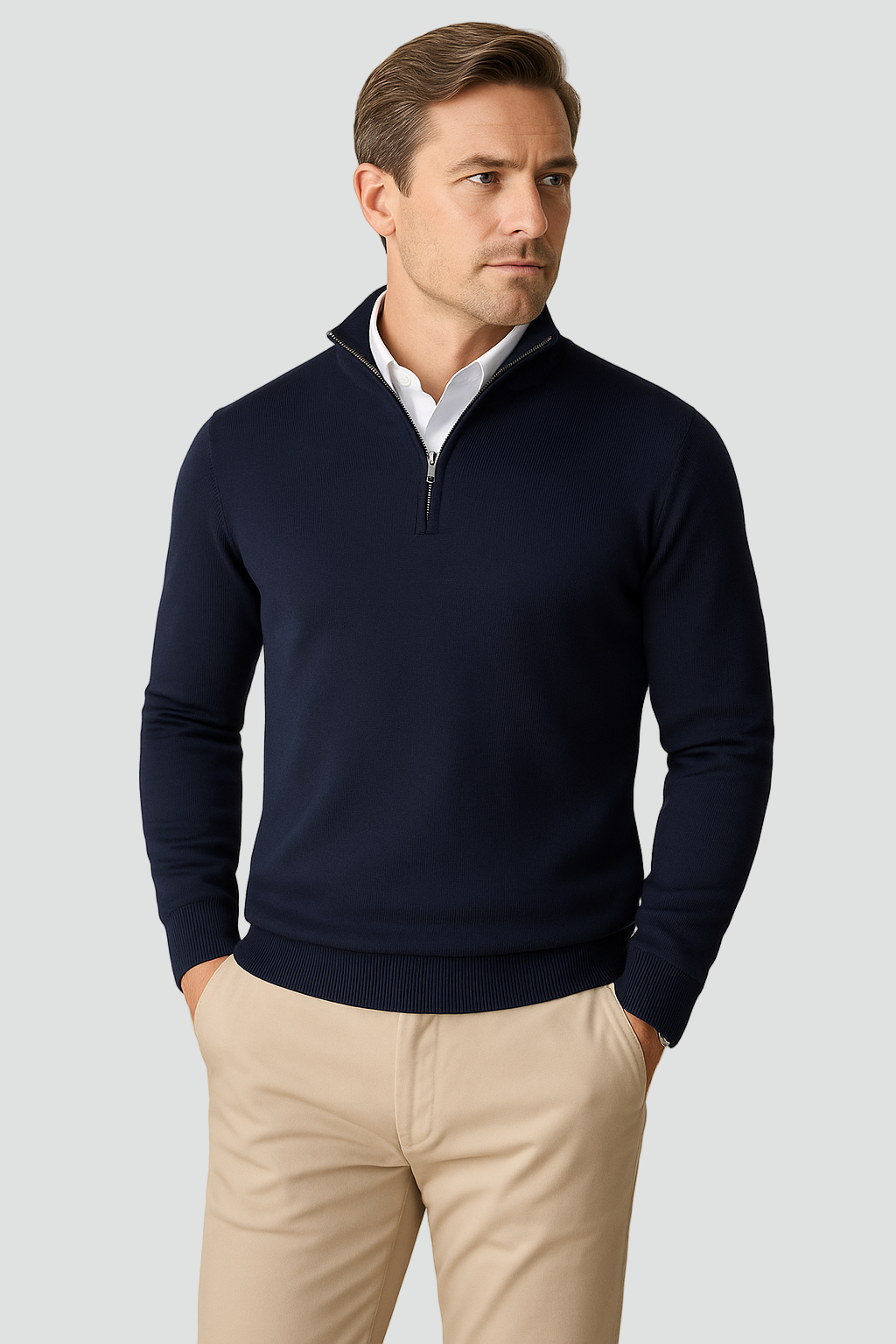 Heren Trui Half-Zip Hoge Kraag Warm en Comfortabel - StudioMarella