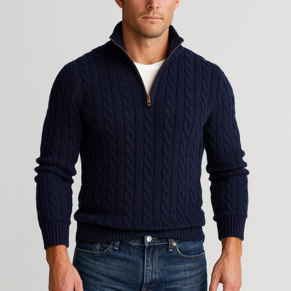 Heren Trui Kabelgebreid Half-Zip met Hoge Kraag Stijlvol