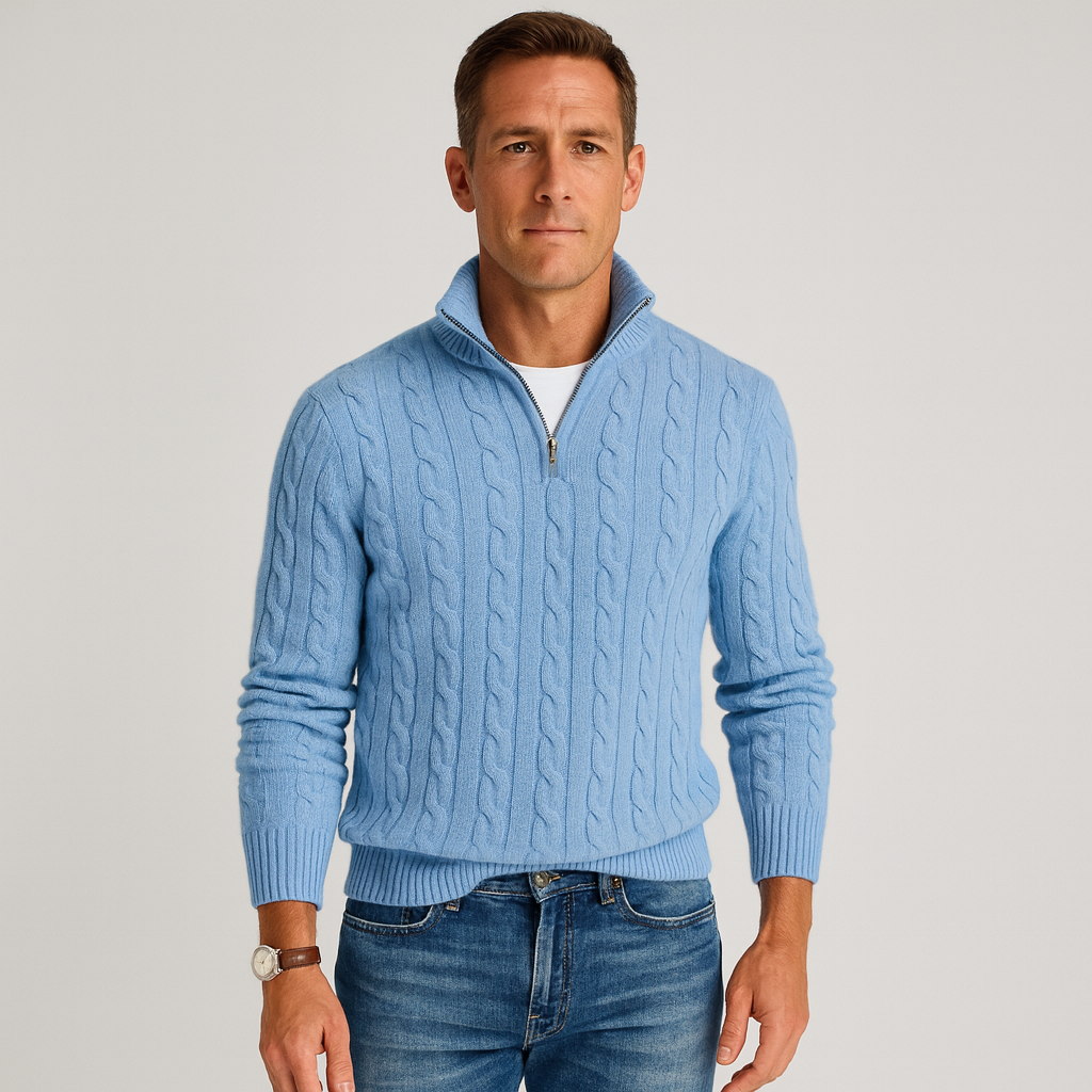 Heren Trui Kabelgebreid Half-Zip met Hoge Kraag Stijlvol