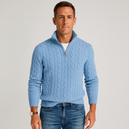 Heren Trui Kabelgebreid Half-Zip met Hoge Kraag Stijlvol