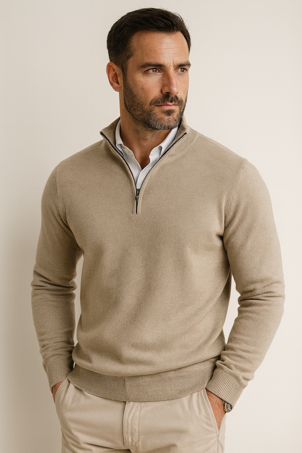 Heren Trui Half-Zip Hoge Kraag Warm en Comfortabel