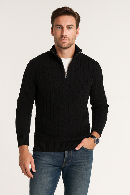 Heren Trui Kabelgebreid Half-Zip met Hoge Kraag Stijlvol