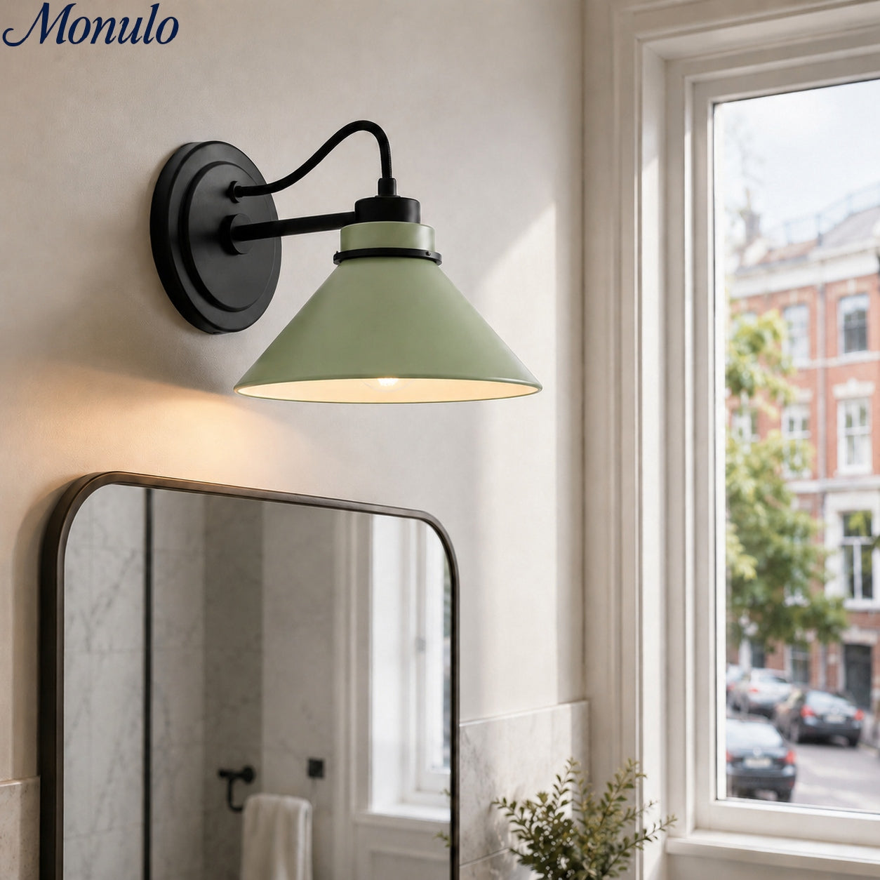Globe Wandlamp met Gebogen Arm – Moderne Industriële Verlichting voor Badkamer, Slaapkamer en Gang