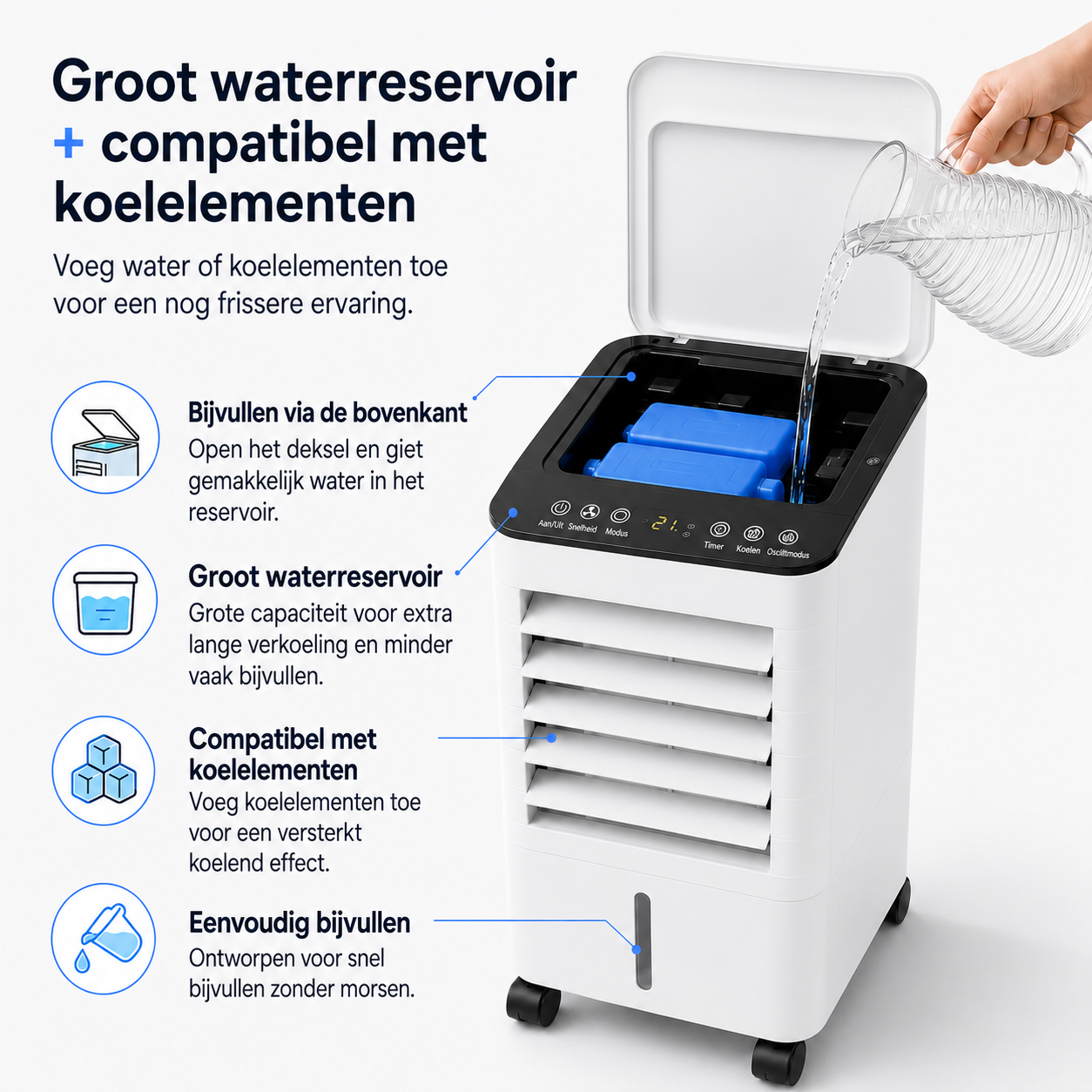 Draagbare Mobiele Aircooler 3-in-1 met 7L Watertank en Afstandsbediening – Energiezuinige Luchtbevochtiger met Timer voor Thuis en Kantoor