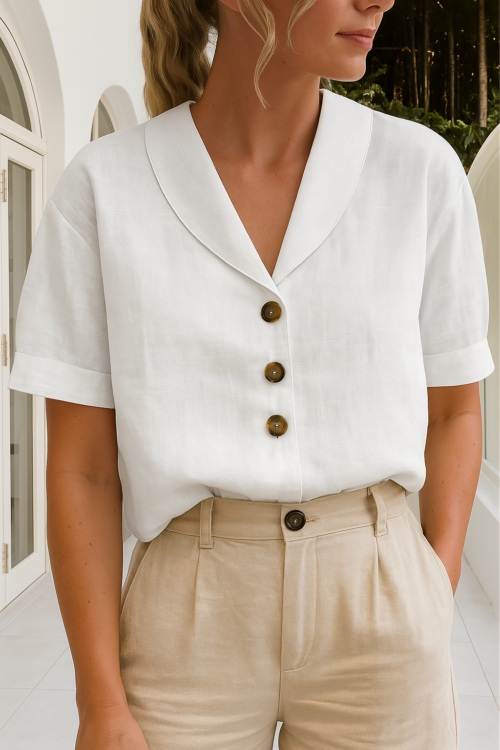 Vrouwelijk T-shirt met Knoopjes Detail - StudioMarella