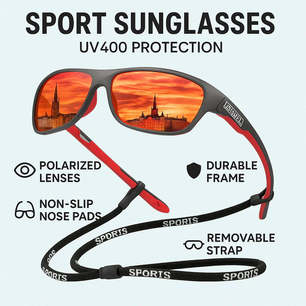 Sportieve Gepolariseerde Zonnebril – UV400 Bescherming – Wrap-Around Design voor Fietsen, Hardlopen & Outdoor Activiteiten | Lichtgewicht Anti-Reflectie Brillen