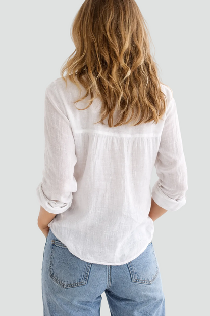 Vrouwen Linnen Blouse Klassiek Met Knoop