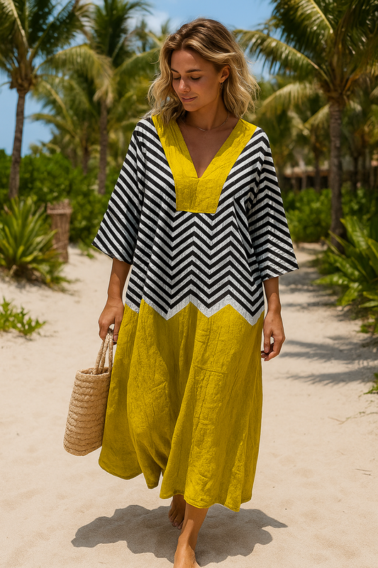 Dames Zomerjurk Met Geometrisch Patroon Elegant Model - StudioMarella
