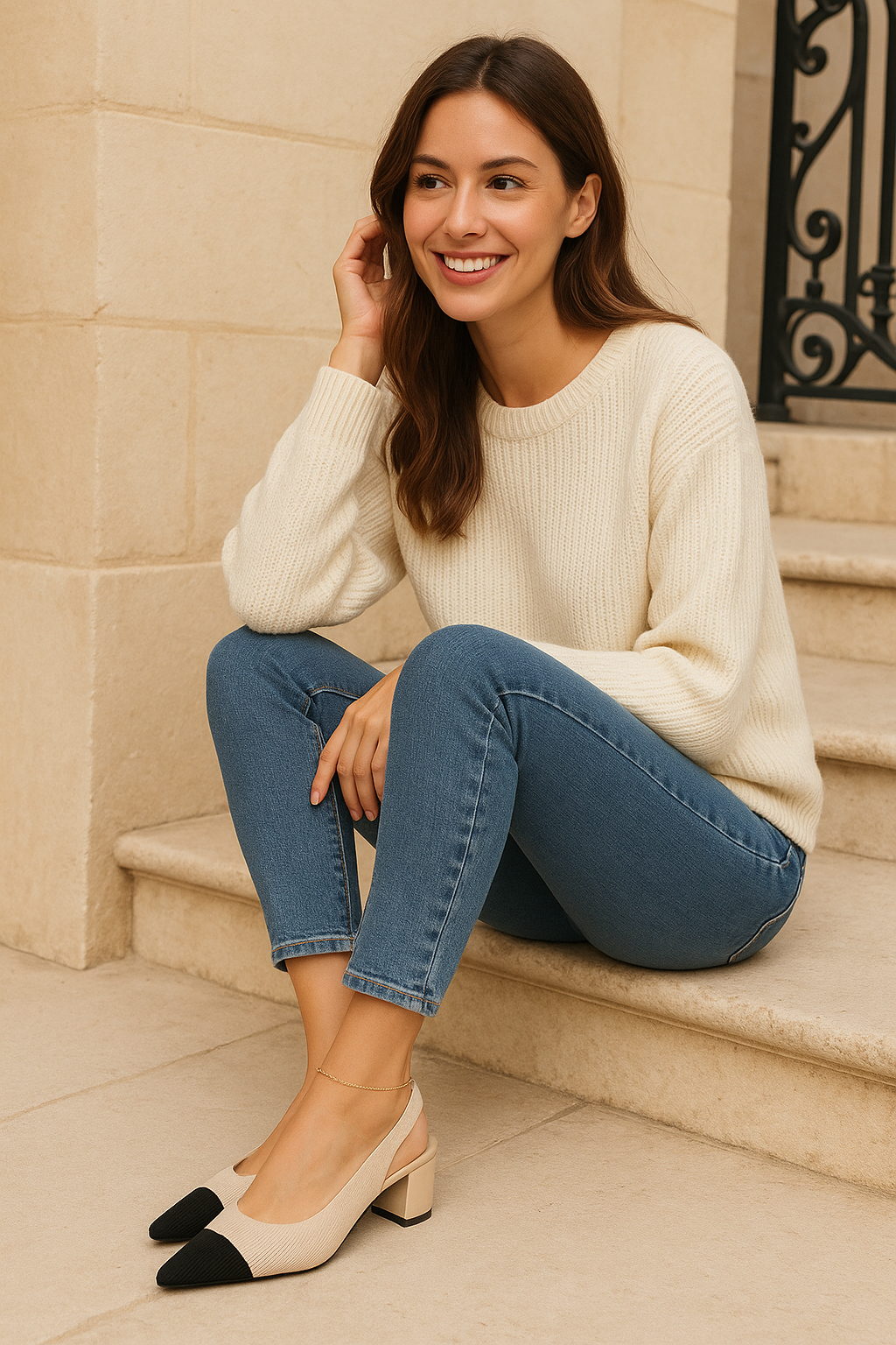Slingback Hakken Puntneus Blokhak Damesschoenen
