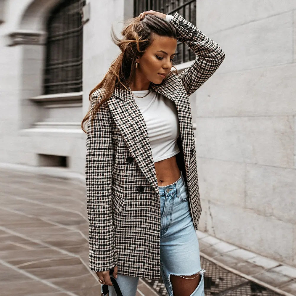 Dames Blazer Geruit Klassieke Stijl