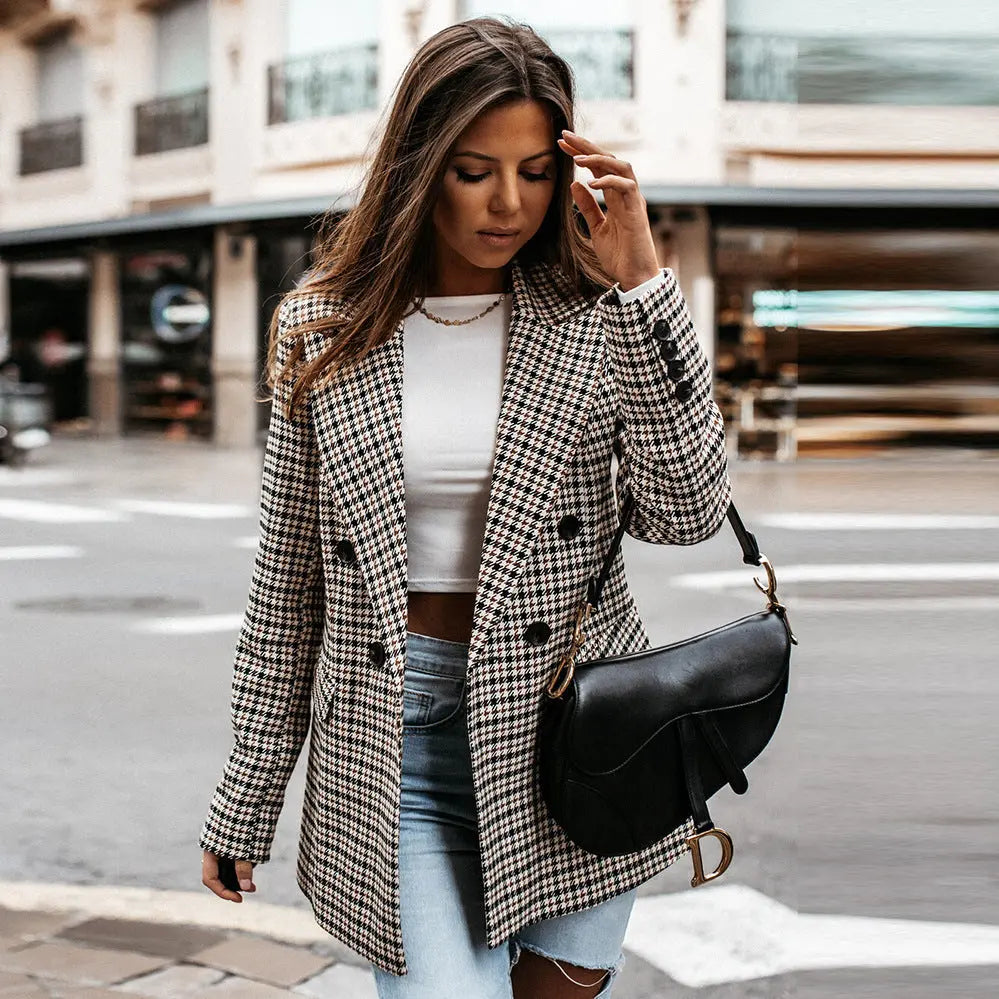 Dames Blazer Geruit Klassieke Stijl - StudioMarella