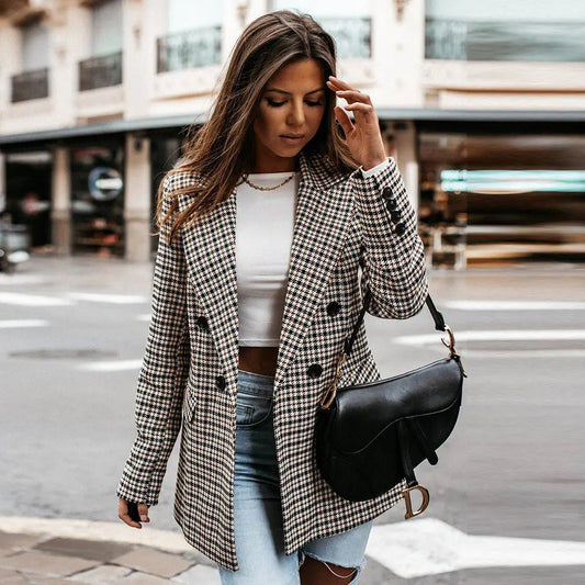 Dames Blazer Geruit Klassieke Stijl - StudioMarella