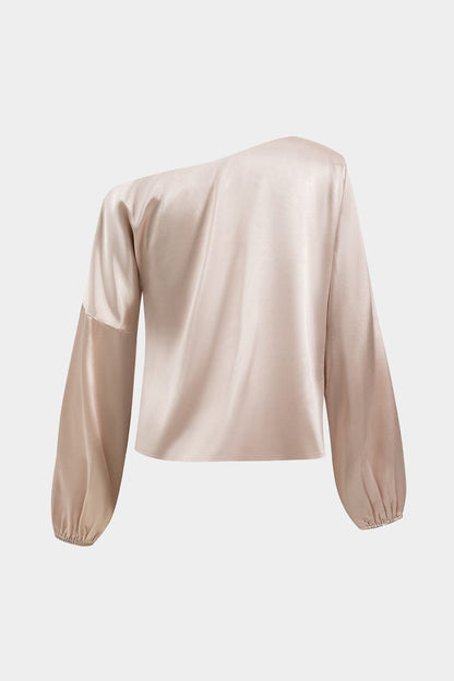 Vrouwelijke Blouse Asymmetrische Mouw van Satijn