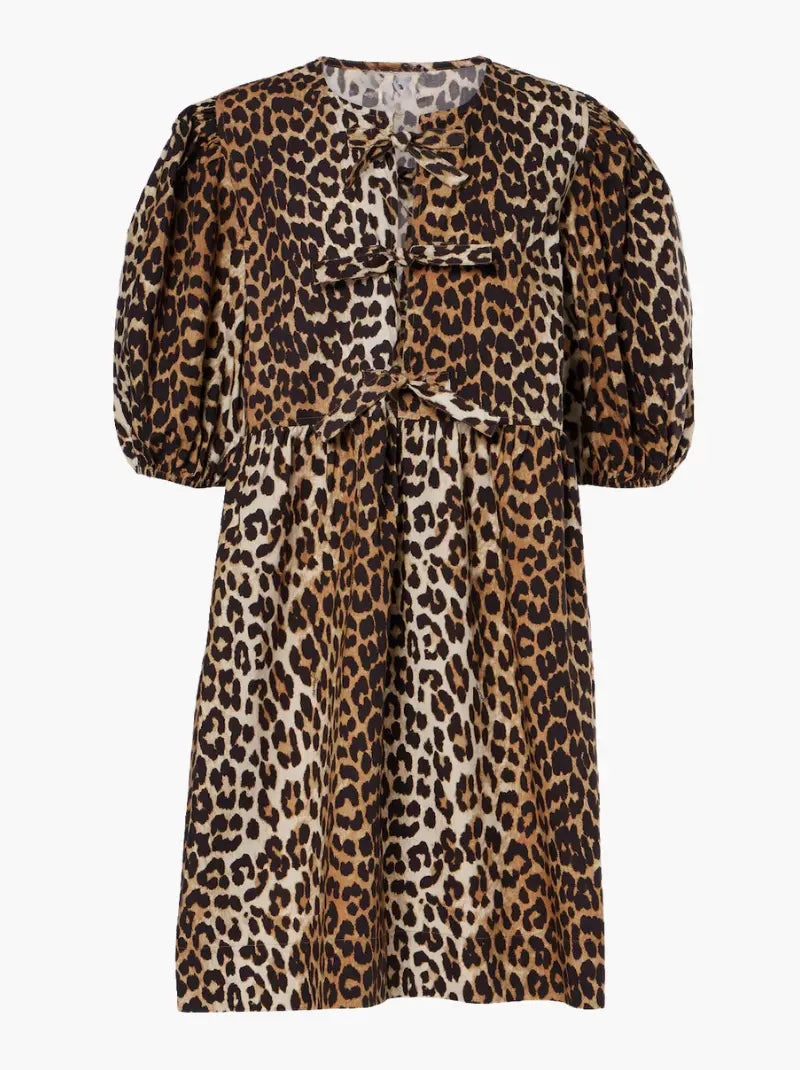 Dames Jurk Luipaardprint Kort Model met Puffmouwen