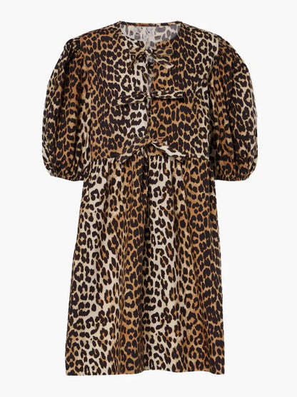 Dames Jurk Luipaardprint Kort Model met Puffmouwen