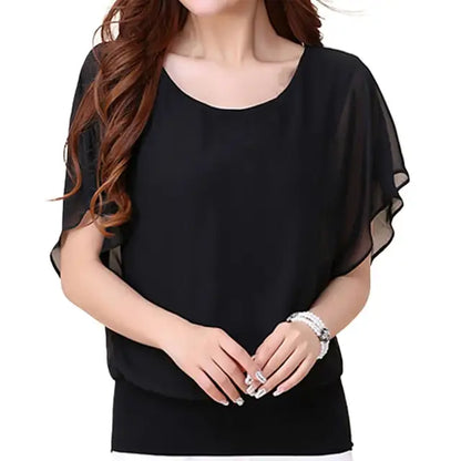 Vrouwen Blouse Effen Chiffon met Vleermuismouwen