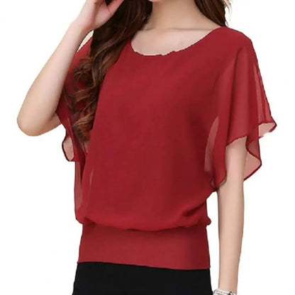 Vrouwen Blouse Effen Chiffon met Vleermuismouwen