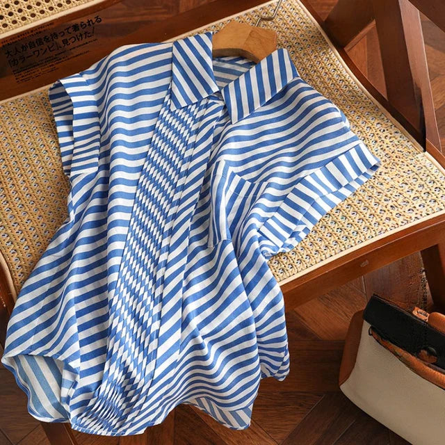 Vrouwelijke Zomer Blouse Streep Shirt Vintage Stijl - StudioMarella